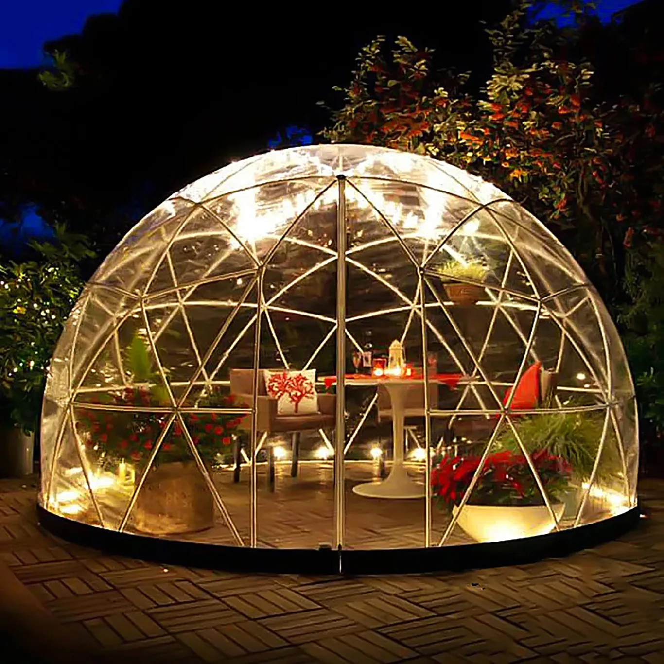 Gewächshaus Gartenkuppel Iglu, 3,6 x 2,2 m PVC-Kuppelzelte, wetterfestes Gewächshaus, Gartenblasenzelt mit 2 x 10 m Lichterketten, transparentes Gartenkuppelhaus für den Außenbereich, Partys - Bild 1
