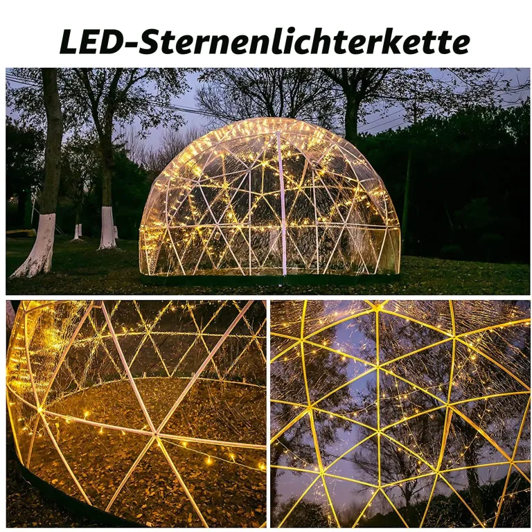 Gewächshaus Gartenkuppel Iglu, 3,6 x 2,2 m PVC-Kuppelzelte, wetterfestes Gewächshaus, Gartenblasenzelt mit 2 x 10 m Lichterketten, transparentes Gartenkuppelhaus für den Außenbereich, Partys – Bild 5