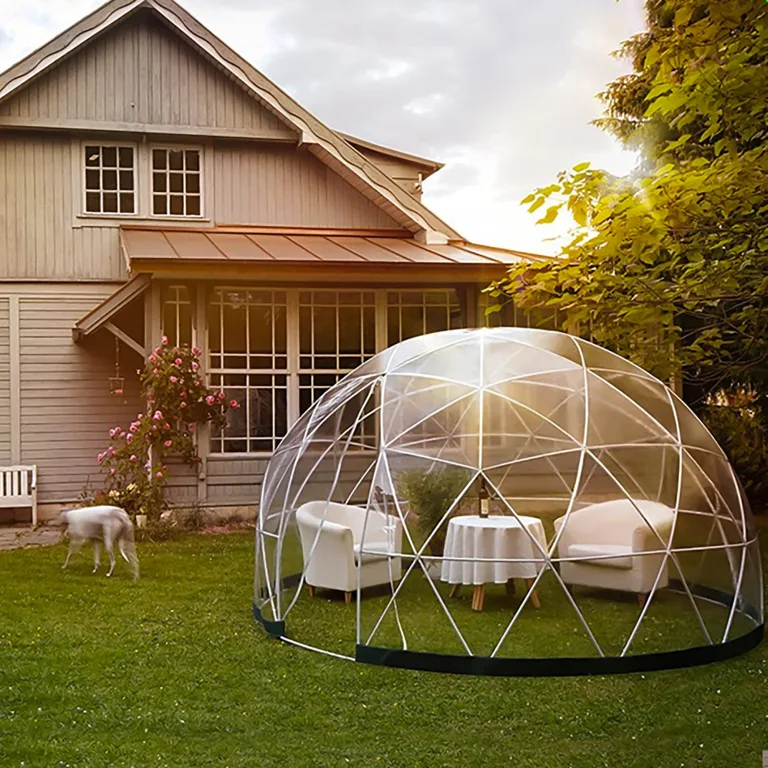 Gewächshaus Gartenkuppel Iglu, 3,6 x 2,2 m PVC-Kuppelzelte, wetterfestes Gewächshaus, Gartenblasenzelt mit 2 x 10 m Lichterketten, transparentes Gartenkuppelhaus für den Außenbereich, Partys – Bild 7