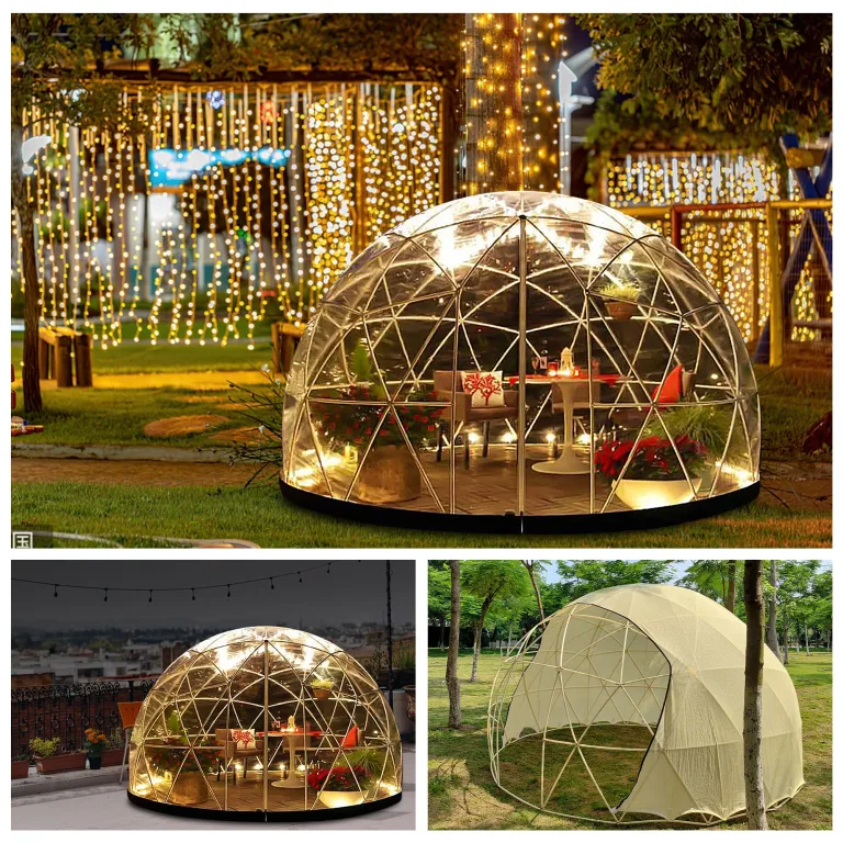 Gewächshaus Gartenkuppel Iglu, 3,6 x 2,2 m PVC-Kuppelzelte, wetterfestes Gewächshaus, Gartenblasenzelt mit 2 x 10 m Lichterketten, transparentes Gartenkuppelhaus für den Außenbereich, Partys – Bild 8