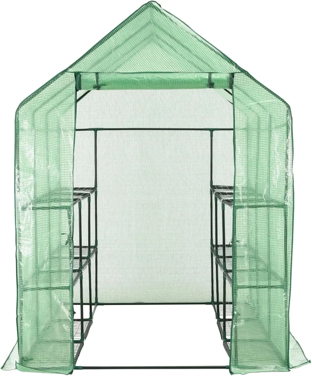 Begehbares Gewächshaus mit 12 Regalen Foliengewächshaus Tomatengewächshaus Anlehngewächshaus Treibhaus Tomatenhaus Pflanzenhaus Folienzelt Garten Terrasse Stahl 143 x 214 x 196 cm - Bild 1