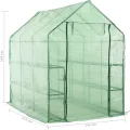 Begehbares Gewächshaus mit 12 Regalen Foliengewächshaus Tomatengewächshaus Anlehngewächshaus Treibhaus Tomatenhaus Pflanzenhaus Folienzelt Garten Terrasse Stahl 143 x 214 x 196 cm - Thumbnail 2