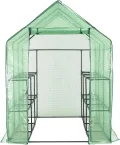 Begehbares Gewächshaus mit 12 Regalen Foliengewächshaus Tomatengewächshaus Anlehngewächshaus Treibhaus Tomatenhaus Pflanzenhaus Folienzelt Garten Terrasse Stahl 143 x 214 x 196 cm - Thumbnail 1