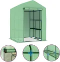 Gewächshaus mit Ablagen Foliengewächshaus Treibhaus Tomatenhaus Pflanzenhaus Anlehngewächshaus Frühbeet Patzsparend Balkon Garten Terrasse Stahl 143x143x195 cm - Thumbnail 4