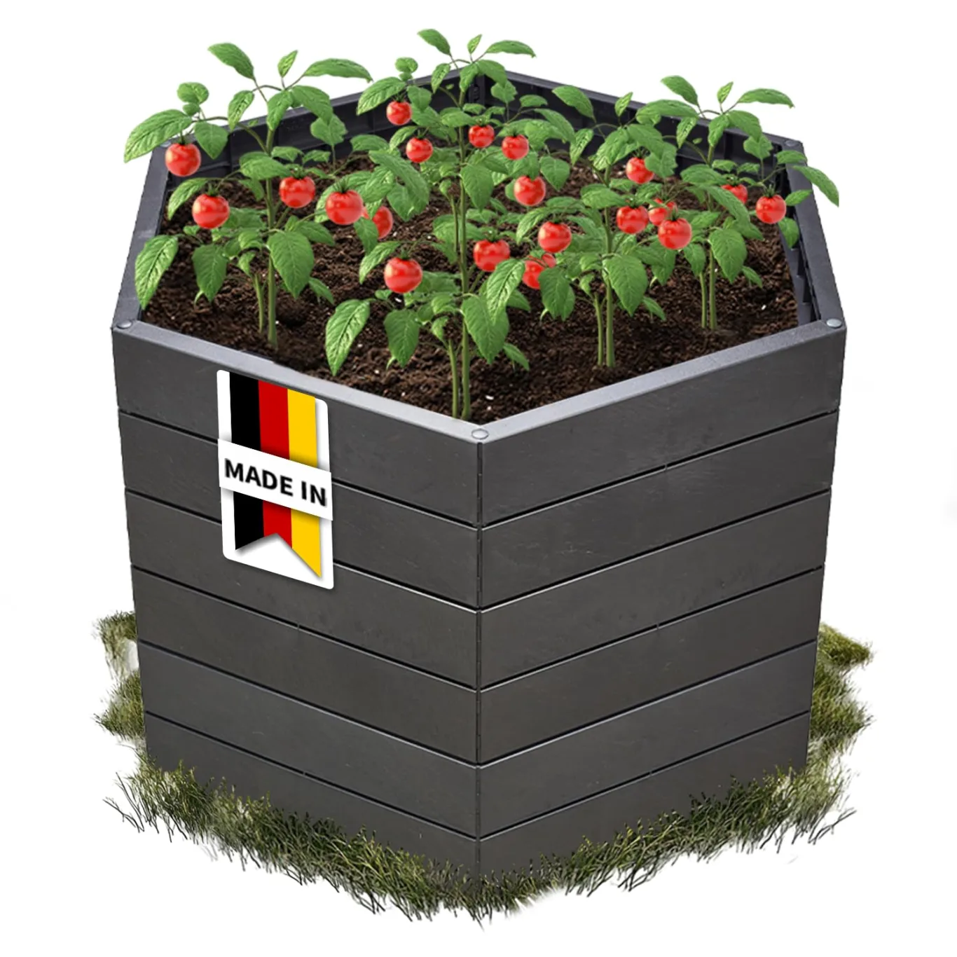 Garantia Ergo Hochbeet Stony L 75 - ergonomisches Hochbeet - Kunststoff sechseckig anthrazit - für Garten Gemüsebeet Kräuterbeet Pflanzenbeet - dekorative Steinoptik wetterfest modular steckbar - Bild 1