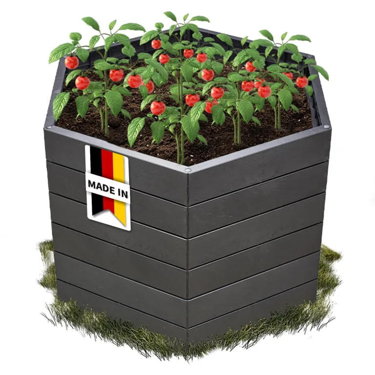 Garantia Ergo Hochbeet Stony L 75 - ergonomisches Hochbeet - Kunststoff sechseckig anthrazit - für Garten Gemüsebeet Kräuterbeet Pflanzenbeet - dekorative Steinoptik wetterfest modular steckbar