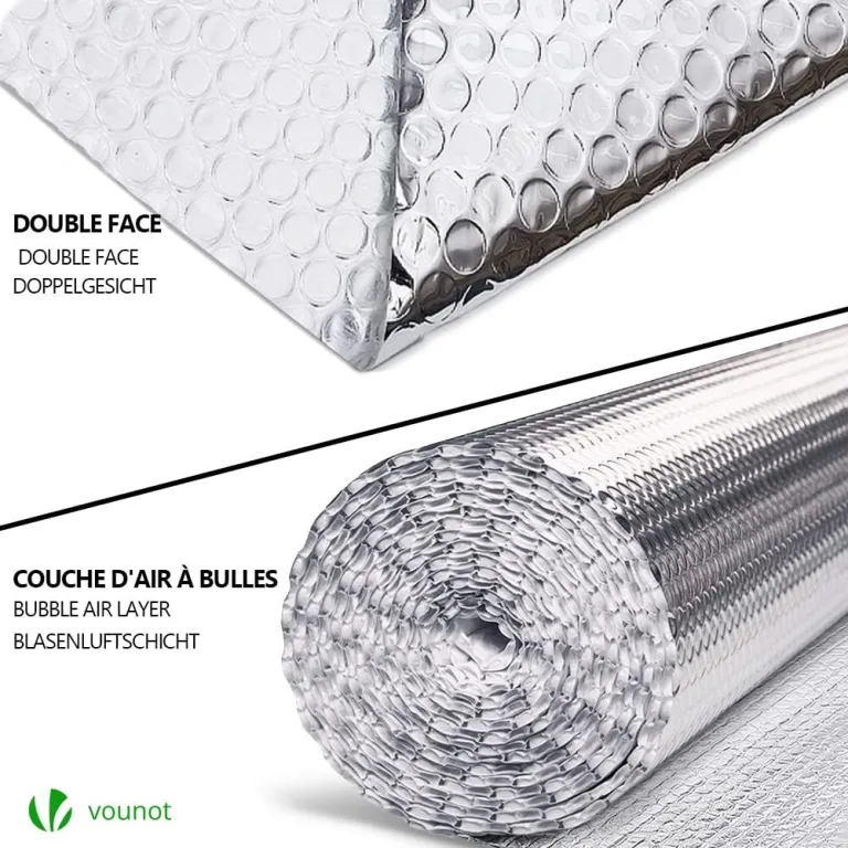 VOUNOT Isolierfolie Dämmfolie 10m x 100cm x 3mm, Doppelte Alu-Luftpolsterfolie Heizkörper Reflexionsfolie Thermofolie – Bild 2