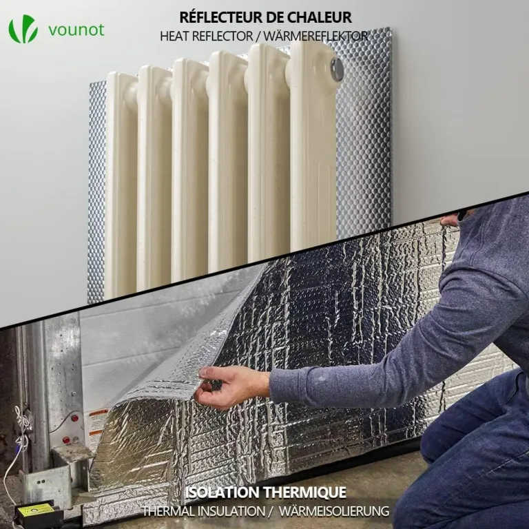 VOUNOT Isolierfolie Dämmfolie 10m x 100cm x 3mm, Doppelte Alu-Luftpolsterfolie Heizkörper Reflexionsfolie Thermofolie – Bild 3