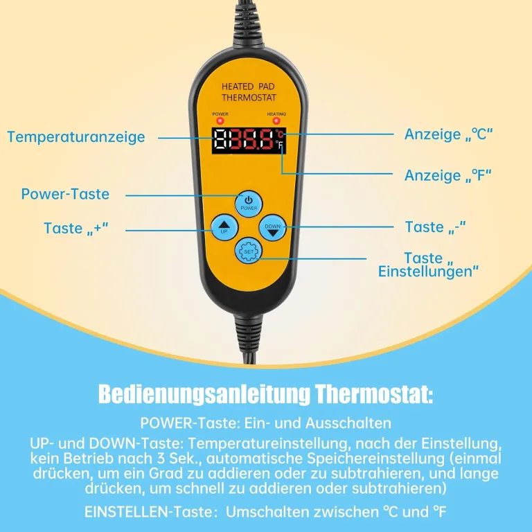 WADEO Heizmatte für Pflanzen 60 x 42 cm, Sämlinge Heizmatte Wärmematte mit Thermostat 5°C bis 45°C, Anzuchtmatte Gewächshaus Wärmematte für Setzlingskeimung, Sämling Germination, Terrarium – Bild 7
