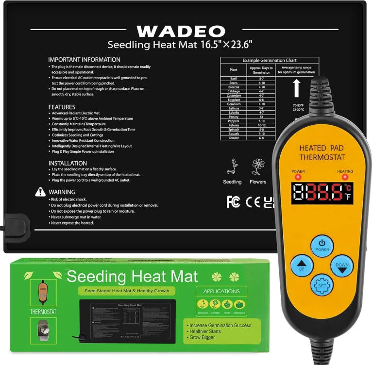 WADEO Heizmatte für Pflanzen 60 x 42 cm, Sämlinge Heizmatte Wärmematte mit Thermostat 5°C bis 45°C, Anzuchtmatte Gewächshaus Wärmematte für Setzlingskeimung, Sämling Germination, Terrarium – Bild 1