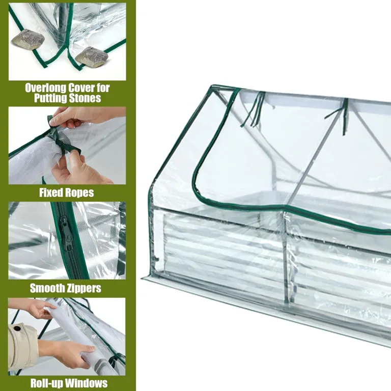 HOMASIS 2 in 1 Gewächshaus mit Hochbeet, Foliengewächshaus Winterschutz, Frühbeet aus Metall & PVC-Folie, Tomatenhaus mit 2 Fenstern, Blumenkasten für Garten Balkon (Silber+Grün, 180 × 90 × 91 cm) – Bild 2