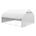 Outsunny Gewächshaus für den Garten, 4 x 3 m, Tunnel-Gewächshaus mit PE-Abdeckung und Rollwand, Tür und 8 Netzfenster, inklusive Etiketten und Handschuhen, weiß - Thumbnail 1