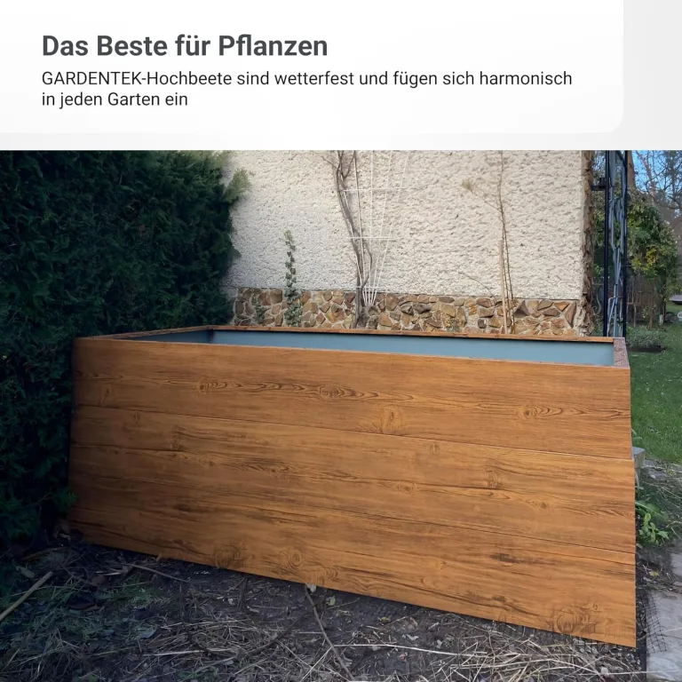 Hochbeet für Garten 200x100x63 cm Metall, Holzoptik - Hochbeet-Kit aus Premium-Polymerbeschichtetem Stahl, Rechteckig, Langlebiges Gartenbeet für Kräuter und Gemüse mit Maulwurfnetz – Bild 5