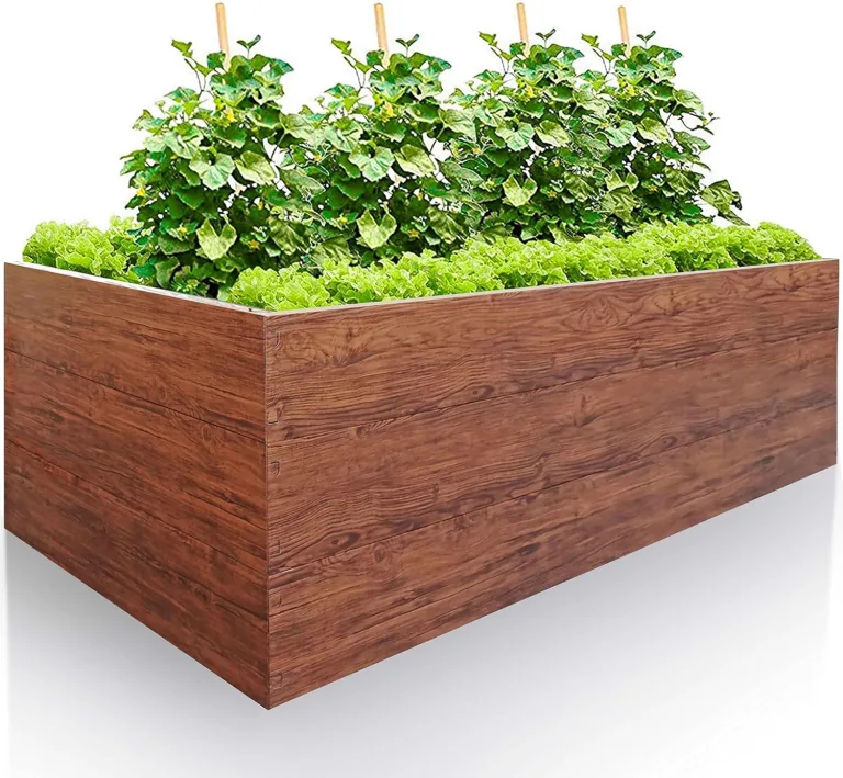 Hochbeet für Garten 200x100x63 cm Metall, Holzoptik - Hochbeet-Kit aus Premium-Polymerbeschichtetem Stahl, Rechteckig, Langlebiges Gartenbeet für Kräuter und Gemüse mit Maulwurfnetz – Bild 1