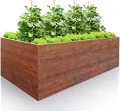 Hochbeet für Garten 200x100x63 cm Metall, Holzoptik - Hochbeet-Kit aus Premium-Polymerbeschichtetem Stahl, Rechteckig, Langlebiges Gartenbeet für Kräuter und Gemüse mit Maulwurfnetz - Thumbnail 1