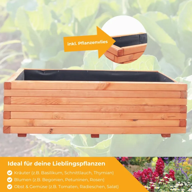 Mega Holz Pflanzkübel Pinie Lasiert 80x40 cm - Massiv & wetterfest - Fertig montierter Blumenkübel aus Kiefernholz - Rustikaler Blumentopf für Garten, Balkon & Terrasse, witterungsbeständig & robust – Bild 3