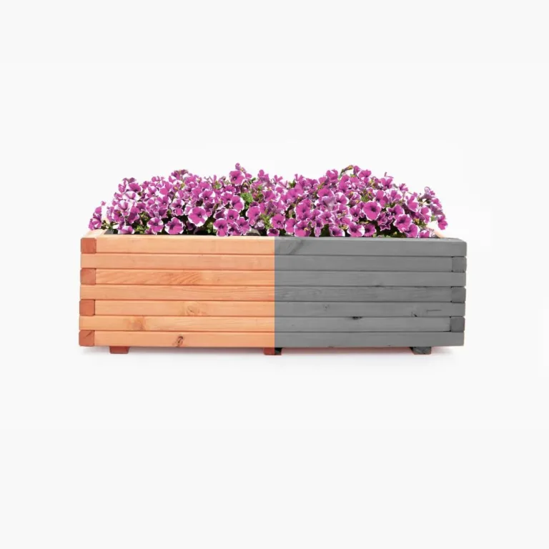 Mega Holz Pflanzkübel Pinie Lasiert 80x40 cm - Massiv & wetterfest - Fertig montierter Blumenkübel aus Kiefernholz - Rustikaler Blumentopf für Garten, Balkon & Terrasse, witterungsbeständig & robust – Bild 7