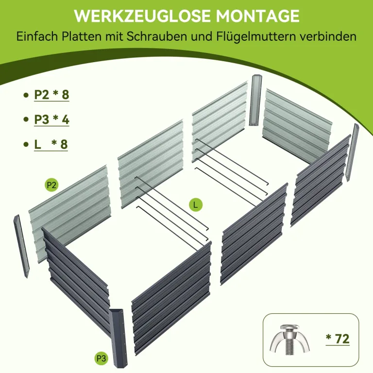 Ohuhu Metall Hochbeet Pflanzenbeet 240x90x60 cm, Hochbeete für Garten aus Robustes Stahlblech, Rostgeschützt & Stabil, Ideal für Garten Gemüse Kräuter Blumen Anthrazit – Bild 8