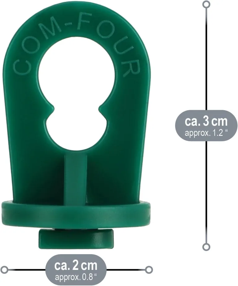 com-four® 100x Gewächshausclips - Aufhängevorrichtungen für Gewächshaus und Wintergarten - Ösen für Gewächshausschienen - Rankhilfeclips stake Clips mit hoher Tragkraft (100 Clips - grün) – Bild 7