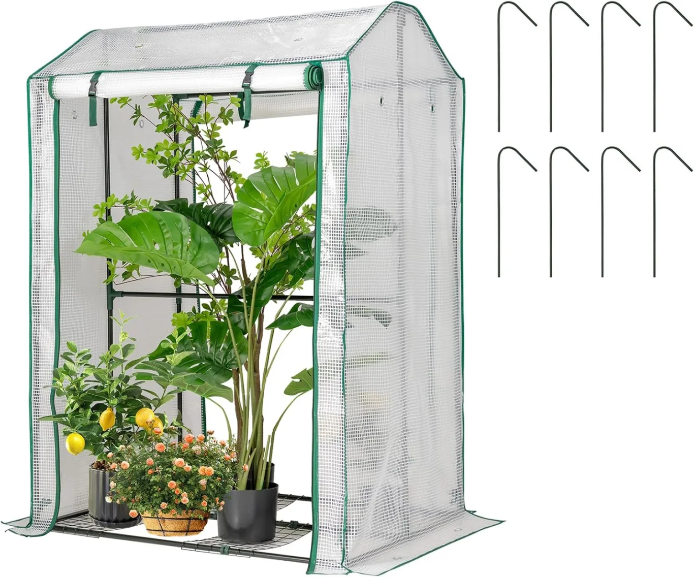 HOMASIS Gewächshaus, Foliengewächshaus mit Rolltor, 100x50x170cm, kleines Gartengewächshaus für Pflanzen, Treibhaus aus PE Gitterfolie & Metall, Gartenhaus für Garten, Balkon, Terrasse (grün) - Bild 1