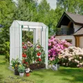HOMASIS Gewächshaus, Foliengewächshaus mit Rolltor, 100x50x170cm, kleines Gartengewächshaus für Pflanzen, Treibhaus aus PE Gitterfolie & Metall, Gartenhaus für Garten, Balkon, Terrasse (grün) - Thumbnail 6