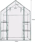 HOMASIS Gewächshaus mit 6 Ablageflächen, transparentes Foliengewächshaus aus PVC, Treibhaus mit Rolltor, Pflanzenhaus mit Metallrahmen, Blumenhaus für Winter, 143 x 73 x 195 cm, Weiß - Thumbnail 4