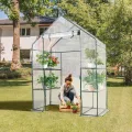 HOMASIS Gewächshaus mit 6 Ablageflächen, transparentes Foliengewächshaus aus PVC, Treibhaus mit Rolltor, Pflanzenhaus mit Metallrahmen, Blumenhaus für Winter, 143 x 73 x 195 cm, Weiß - Thumbnail 3
