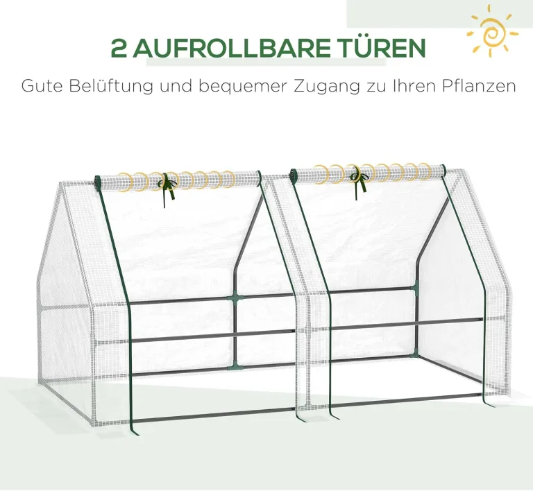 Outsunny Mini Gewächshaus Foliengewächshaus mit 2 Rollfenster, Wetterbeständige Frühbeet für Garten, Balkon, PE Folie, Stahl, Weiß, 180 x 90 x 90 cm – Bild 7