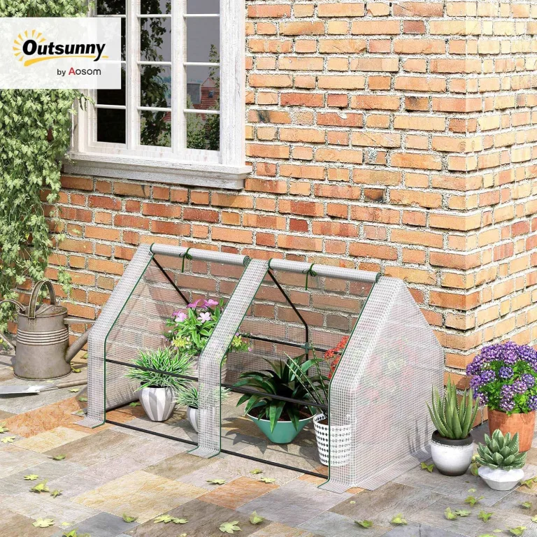 Outsunny Mini Gewächshaus Foliengewächshaus mit 2 Rollfenster, Wetterbeständige Frühbeet für Garten, Balkon, PE Folie, Stahl, Weiß, 180 x 90 x 90 cm – Bild 3