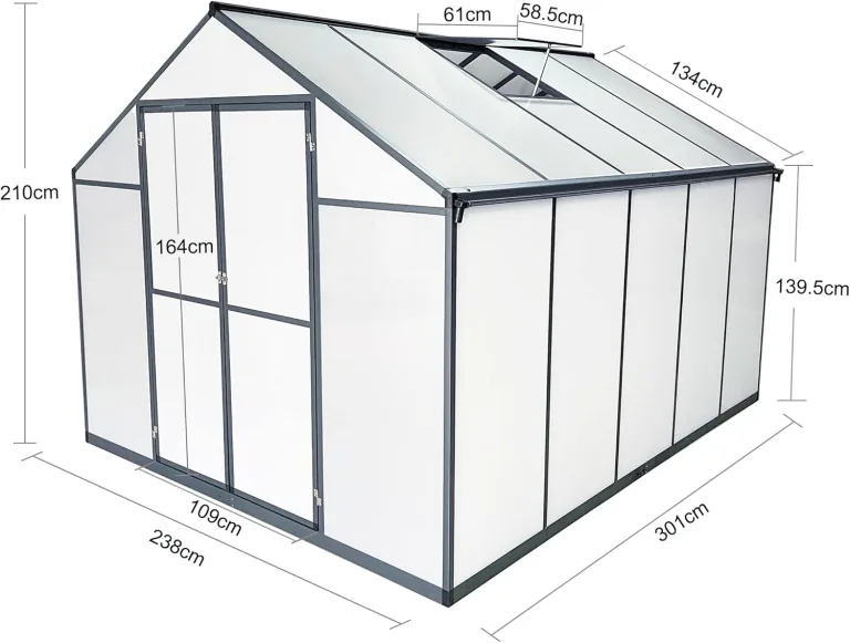Aluminium Gewächshaus für den Garten 7,33m² inklusive 238 x 301cm Fundament Doppeltür vielseitig nutzbar als Treibhaus,Frühbeet Aufzucht,Tomatenhaus und Pflanzenhaus – Bild 2