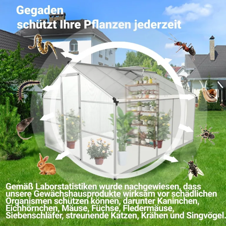Aluminium Gewächshaus für den Garten 7,2m² inklusive 301 x 238cm Fundament vielseitig nutzbar als Treibhaus,Frühbeet Aufzucht,Tomatenhaus und Pflanzenhaus – Bild 4