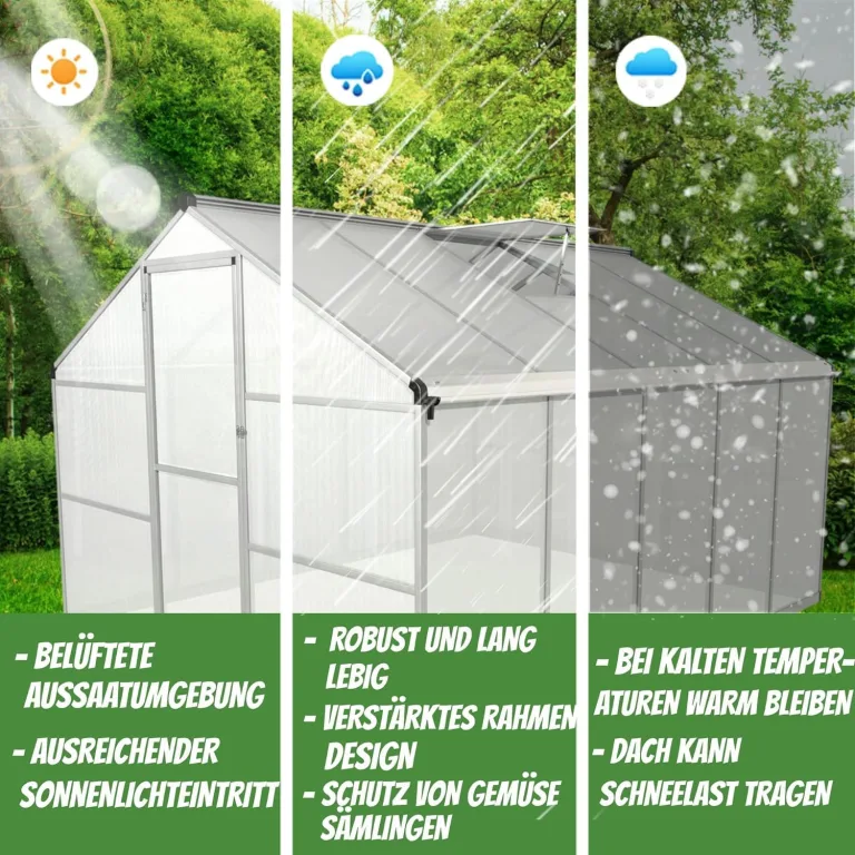 Aluminium Gewächshaus für den Garten 7,2m² inklusive 301 x 238cm Fundament vielseitig nutzbar als Treibhaus,Frühbeet Aufzucht,Tomatenhaus und Pflanzenhaus – Bild 3