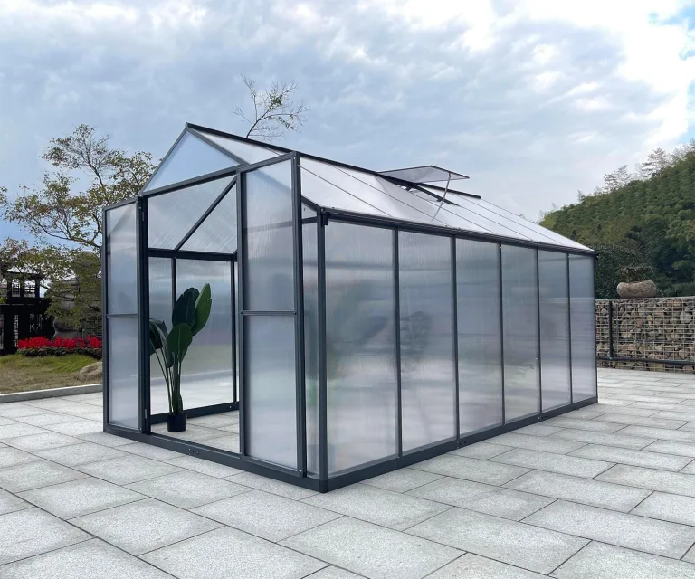 Aluminium Gewächshaus für den Garten 8,23m² inklusive 238 x 361cm Fundament Doppeltür vielseitig nutzbar als Treibhaus,Frühbeet Aufzucht,Tomatenhaus und Pflanzenhaus – Bild 3