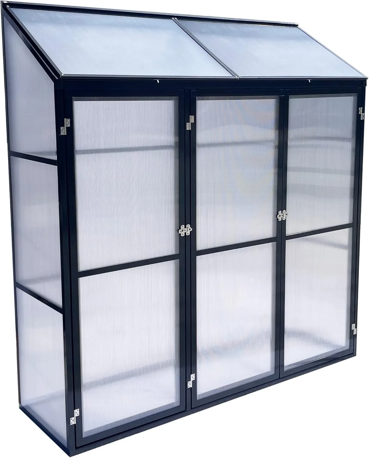 Tomatenhaus Anlehngewächshaus Aufzuchtschrank Treibhaus Frühbeet Pflanzenhaus Aluminium Beistell-Gewächshaus klein mit Rückwand 180x55X190 cm(Schwarz) - Bild 1