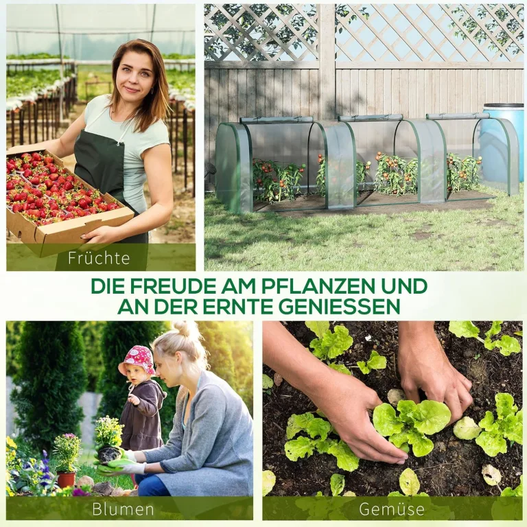 Outsunny Gewächshaus, Winterfest Foliengewächshaus mit aufrollbaren Reißverschlusstür Treibhaus aus Stahl, Tomatenhaus 295 x 100 x 80 cm, Tomatengewächshaus für Tomaten, Gemüse, Transparent – Bild 7