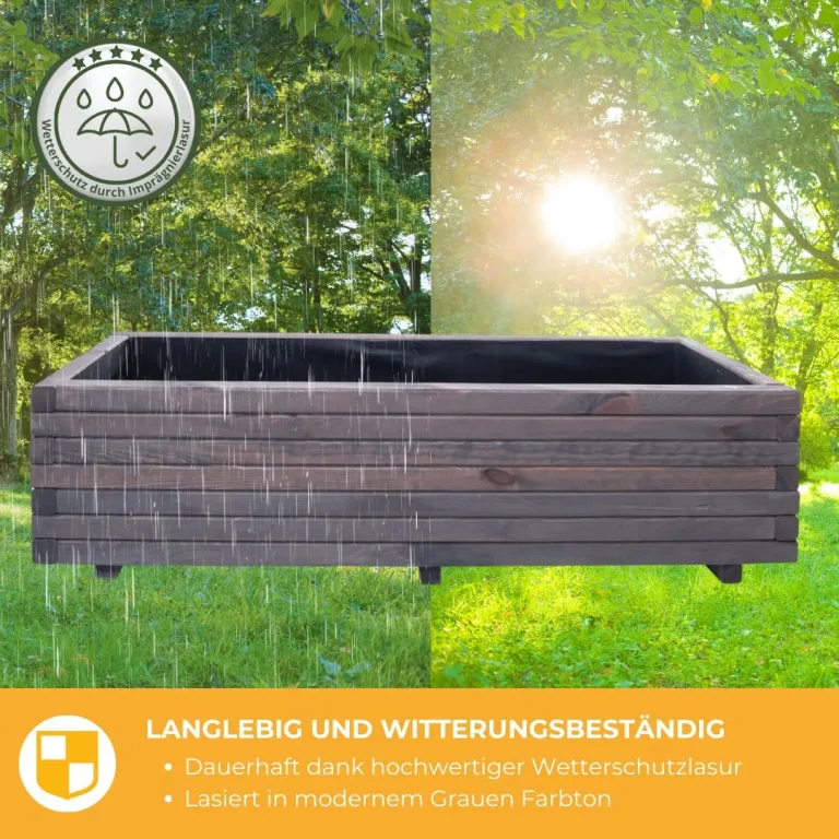Pflanzkübel Grau Lasiert 60x40 cm - Massiv & wetterfest - Fertig montierter Blumenkübel aus Kiefernholz - Rustikaler Blumentopf für Garten, Balkon & Terrasse, witterungsbeständig & robust – Bild 6