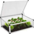 Alu Frühbeet lichtdurchlässig Frühbeetkasten Mini Gewächshaus Treibhaus UV Schutz Pflanzbeet 77x58x30cm Einzeldach Silbern - Thumbnail 1