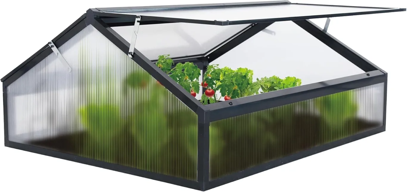Alu Mini-Gewächshaus Frühbeet lichtdurchlässig Tomatenhaus Pflanzenhaus Treibhaus Pflanzbeet 117x97X53cm (Schwarz) - Bild 1