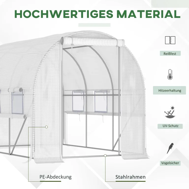 Outsunny Foliengewächshaus, 2,95 x 2 x 2 m Tunnel-Gewächshaus, Treibhaus mit aufrollbarem Fenster, UV-Schutz, Winddichtes Tomatenhaus, für Garten, Balkon, Stahl, Weiß – Bild 4