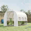 Outsunny Foliengewächshaus, 2,95 x 2 x 2 m Tunnel-Gewächshaus, Treibhaus mit aufrollbarem Fenster, UV-Schutz, Winddichtes Tomatenhaus, für Garten, Balkon, Stahl, Weiß - Thumbnail 2