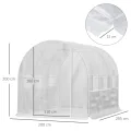 Outsunny Foliengewächshaus, 2,95 x 2 x 2 m Tunnel-Gewächshaus, Treibhaus mit aufrollbarem Fenster, UV-Schutz, Winddichtes Tomatenhaus, für Garten, Balkon, Stahl, Weiß - Thumbnail 7
