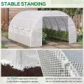 Outsunny Gewächshaus Foliengewächshaus mit UV-Schutz, 3,97 x 3 x 2 m Tomatenhaus mit Seitentür, Winddichtes Folientunnel Gewächshaus für Garten, Balkon, Stahl, Weiß - Thumbnail 6