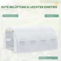 Outsunny Gewächshaus Foliengewächshaus mit UV-Schutz, 3,97 x 3 x 2 m Tomatenhaus mit Seitentür, Winddichtes Folientunnel Gewächshaus für Garten, Balkon, Stahl, Weiß - Thumbnail 4