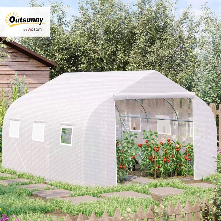 Outsunny Foliengewächshaus, 3,5 x 3 x 3 m Gewächshaus, Tomatenhaus mit UV-Schutz, Mesh-Fenster, Winddichtes Treibhaus für Garten, Balkon, Metall, Weiß – Bild 3