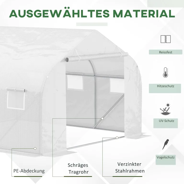 Outsunny Foliengewächshaus, 3,5 x 3 x 3 m Gewächshaus, Tomatenhaus mit UV-Schutz, Mesh-Fenster, Winddichtes Treibhaus für Garten, Balkon, Metall, Weiß – Bild 4