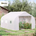 Outsunny Foliengewächshaus, 3,5 x 3 x 3 m Gewächshaus, Tomatenhaus mit UV-Schutz, Mesh-Fenster, Winddichtes Treibhaus für Garten, Balkon, Metall, Weiß - Thumbnail 3