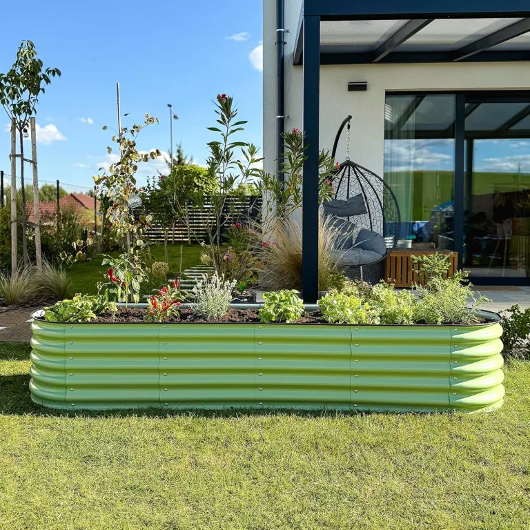 Hochbeet aus Metall 240x60x43 cm - Modulares 9-in-1 Hochbeete-Kit - Rostfreie Hochbeete für Garten aus Premium Zn-Al-Mg Stahl - Min. 20 Jahre Lebensdauer - 43 cm Hoch Gemüsebeet, Salbeigrün – Bild 1