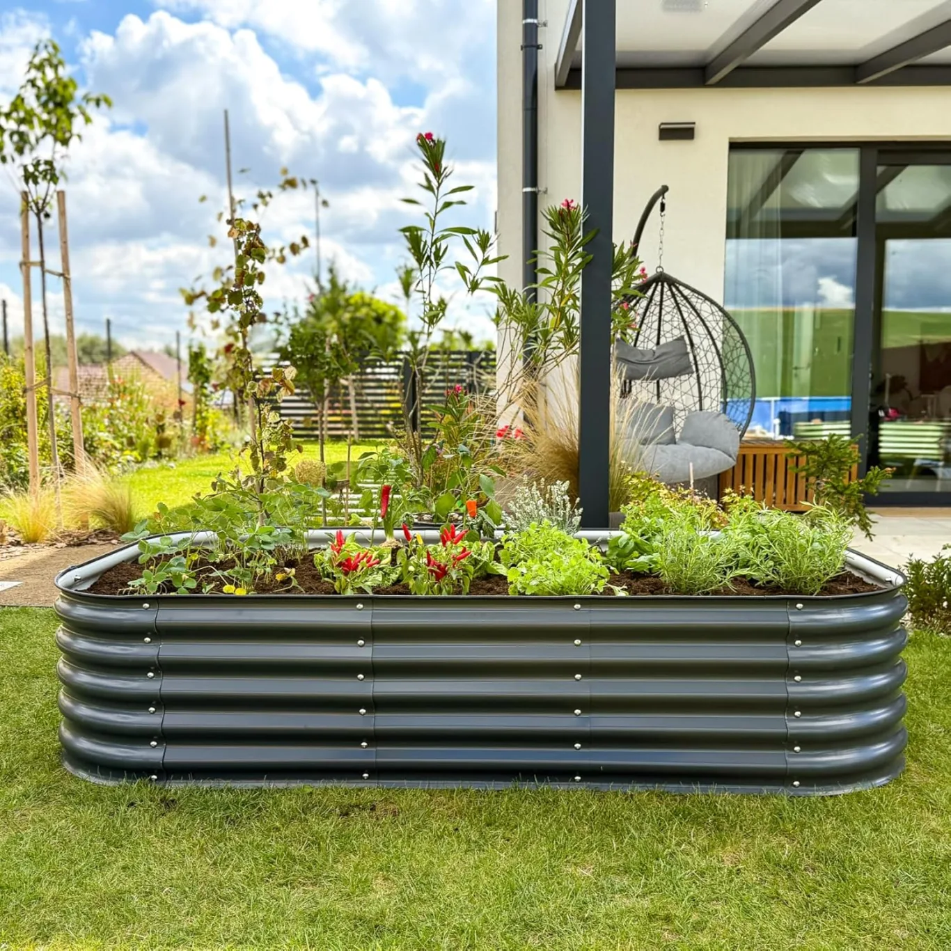 Hochbeet aus Metall 240x60x43 cm - Modulares 9-in-1 Hochbeete-Kit - Rostfreie Hochbeete für Garten aus Premium Zn-Al-Mg Stahl - Min. 20 Jahre Lebensdauer - 43 cm Hoch Gemüsebeet, Anthrazit - Bild 1