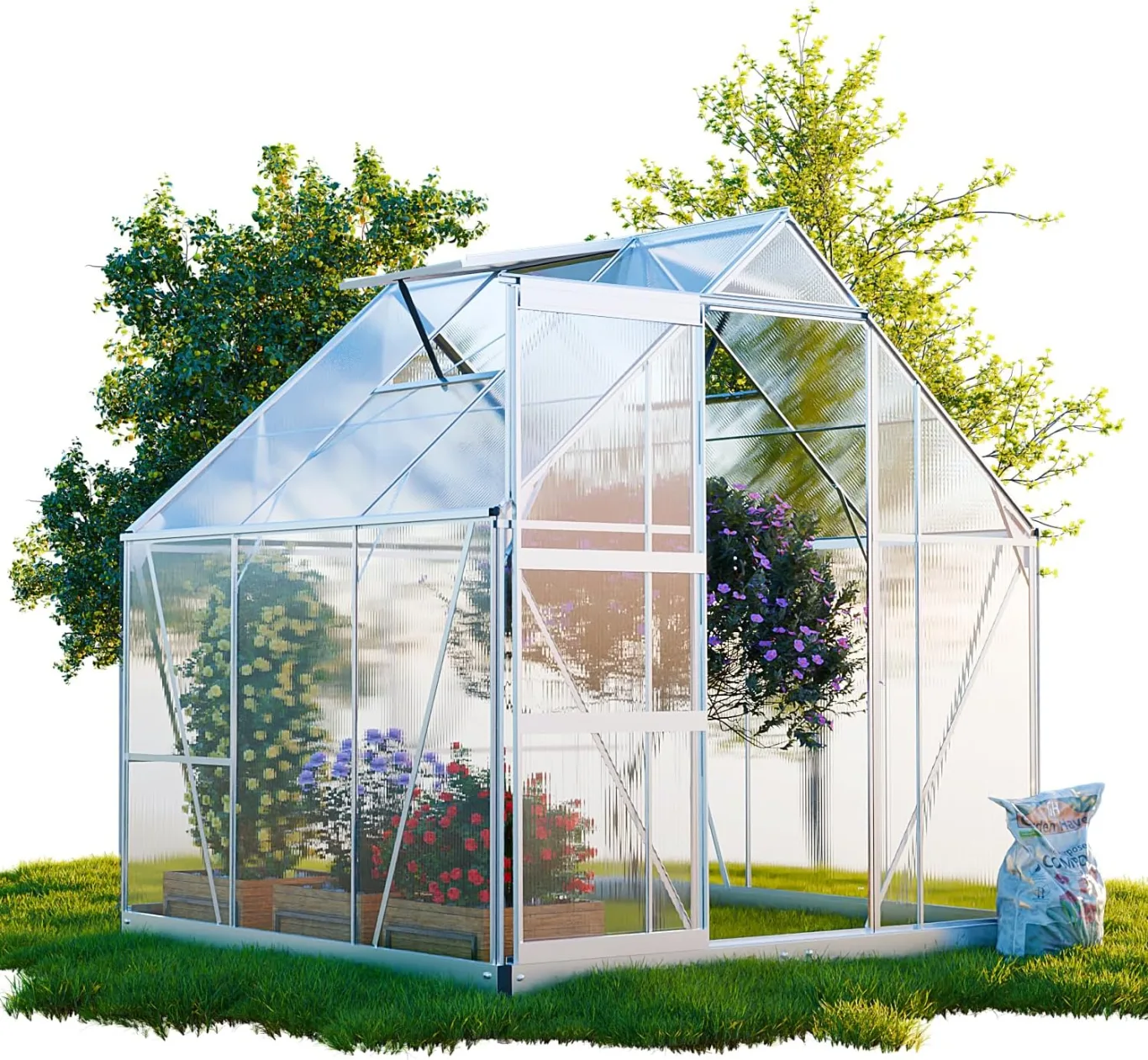 Gewächshaus Cuneo 190x190cm für den Garten, Alu Frühbeet inklusive Fundament, 2 Dachfenster Treibhaus Aufzucht Pflanzenhaus Tomatenhaus 3,7m² UV-Schutz - Bild 1