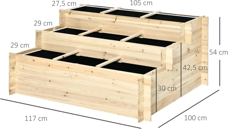 Outsunny Hochbeet Holz, Pflanzbeet Frühbeet Gartenbeet Blumentreppe Gemüsebeet 117 x 100 x 54 cm für Garten Balkon Terrasse, Pflanzentreppe für Blumen, Pflanzen,Obst, Gemüse – Bild 7